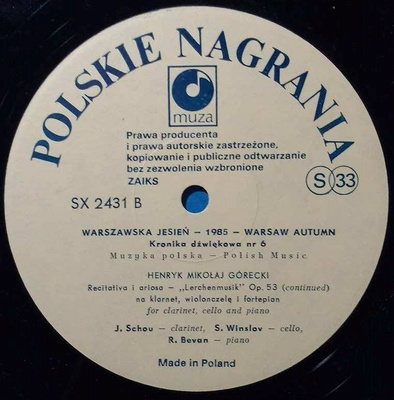 Warszawska Jesień - 1985 - Warsaw Autumn (Kronika dźwiękowa Nr 6 - Sound Chronicle No. 6)