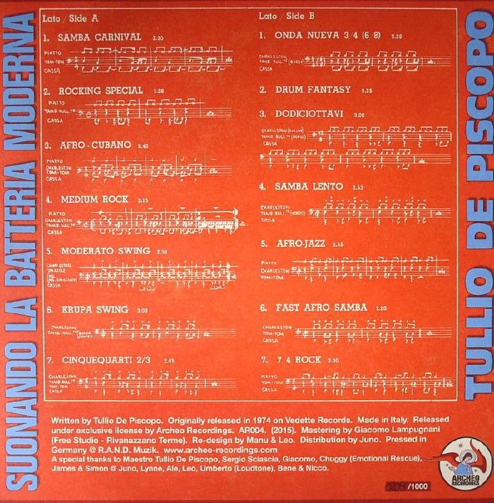 Suonando La Batteria Moderna (red vinyl) Archeo Recordings Side One